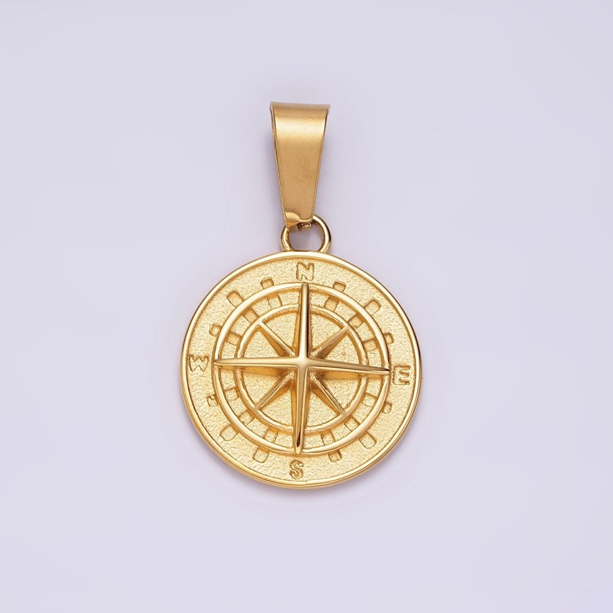 Stainless Steel Nautical Compass Round Medallion Pendant in Silver & Gold | P-762 P-763