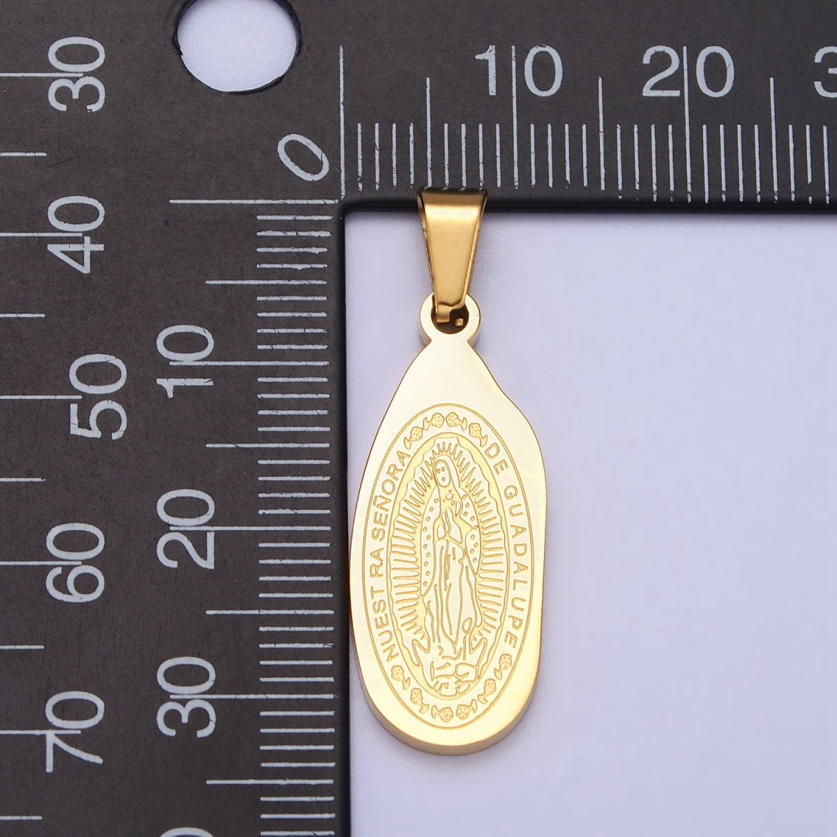 Stainless Steel Nuestra Señora De Guadalupe Engraved Abstract Oval Pendant in Gold & Silver J-613 J-618