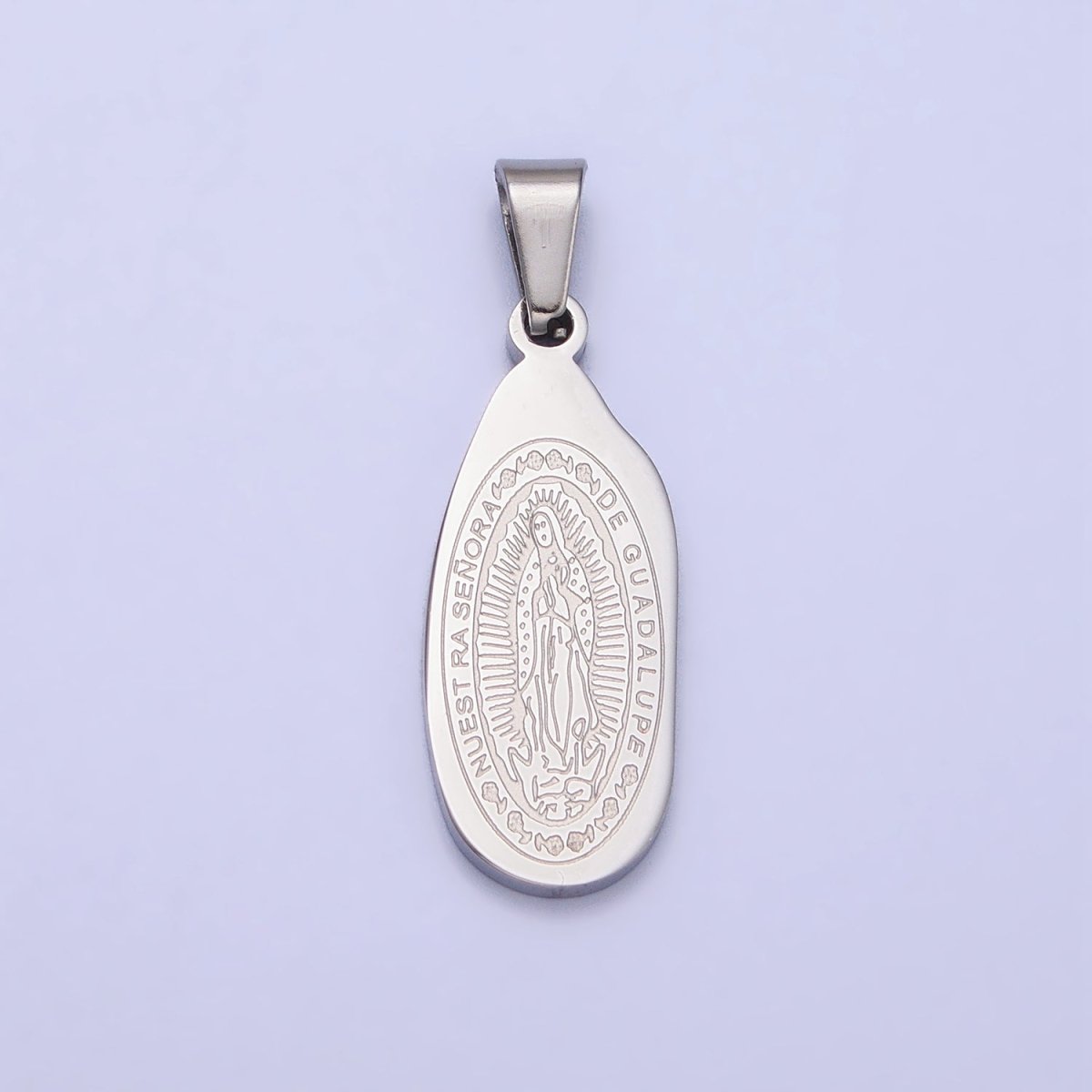 Stainless Steel Nuestra Señora De Guadalupe Engraved Abstract Oval Pendant in Gold & Silver J-613 J-618