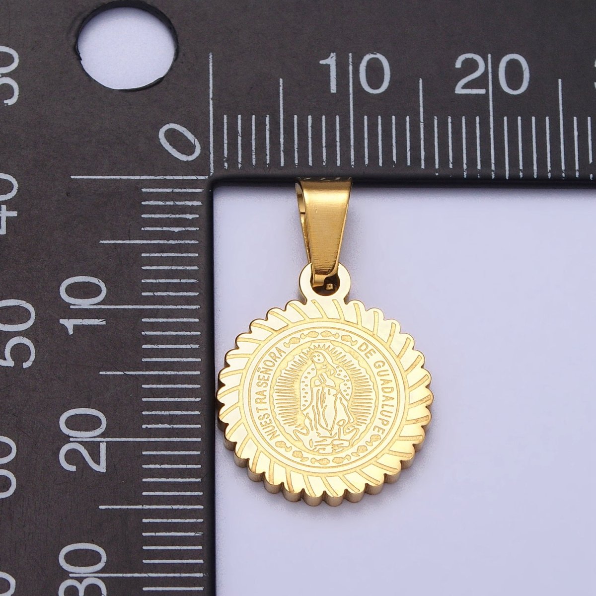 Stainless Steel Nuestra Señora De Guadalupe Engraved Round Pendant in Gold & Silver J-642 J-648