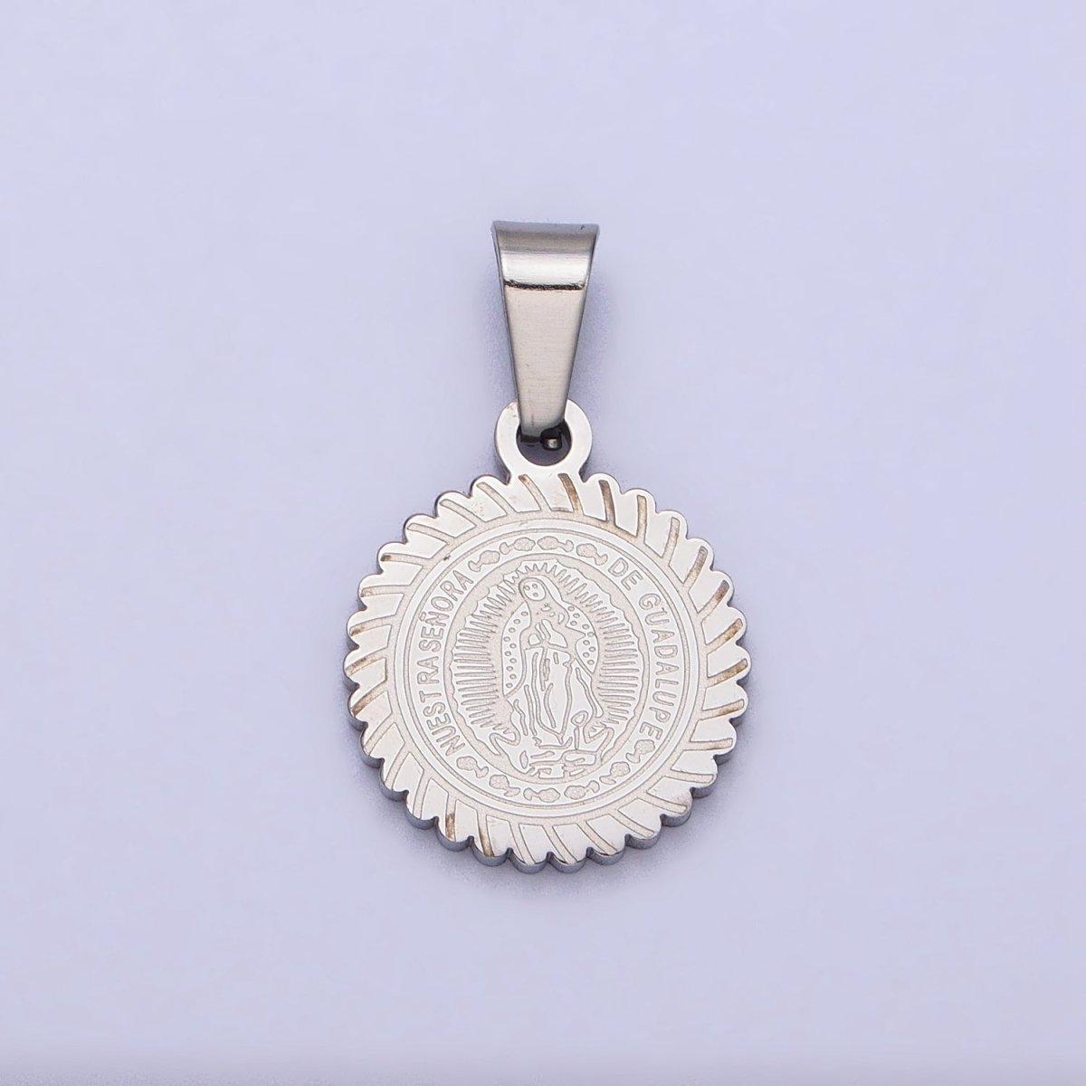 Stainless Steel Nuestra Señora De Guadalupe Engraved Round Pendant in Gold & Silver J-642 J-648