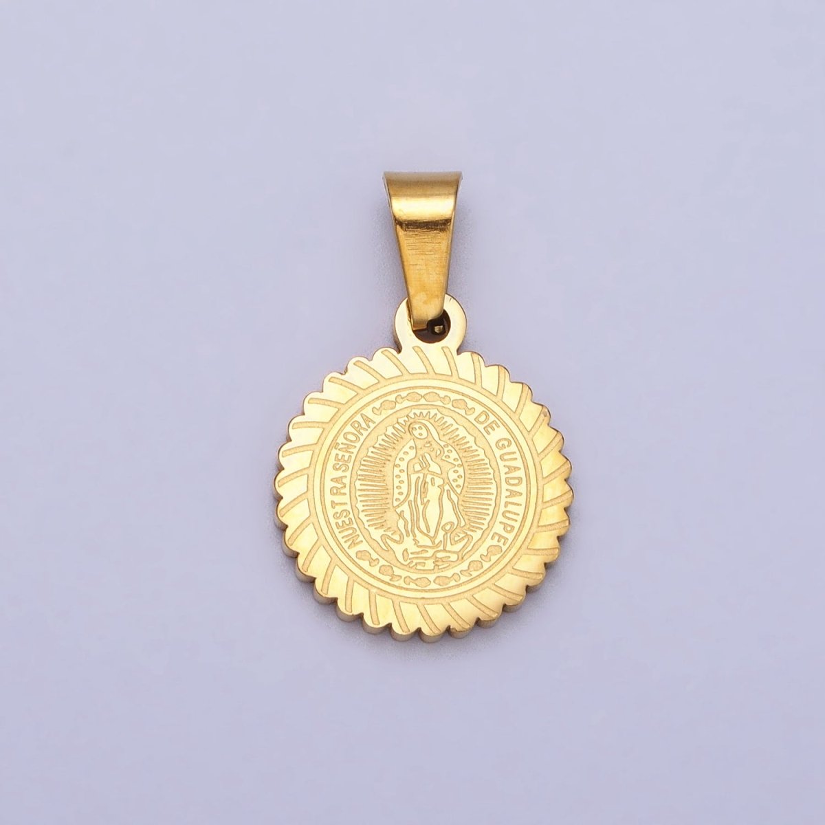 Stainless Steel Nuestra Señora De Guadalupe Engraved Round Pendant in Gold & Silver J-642 J-648