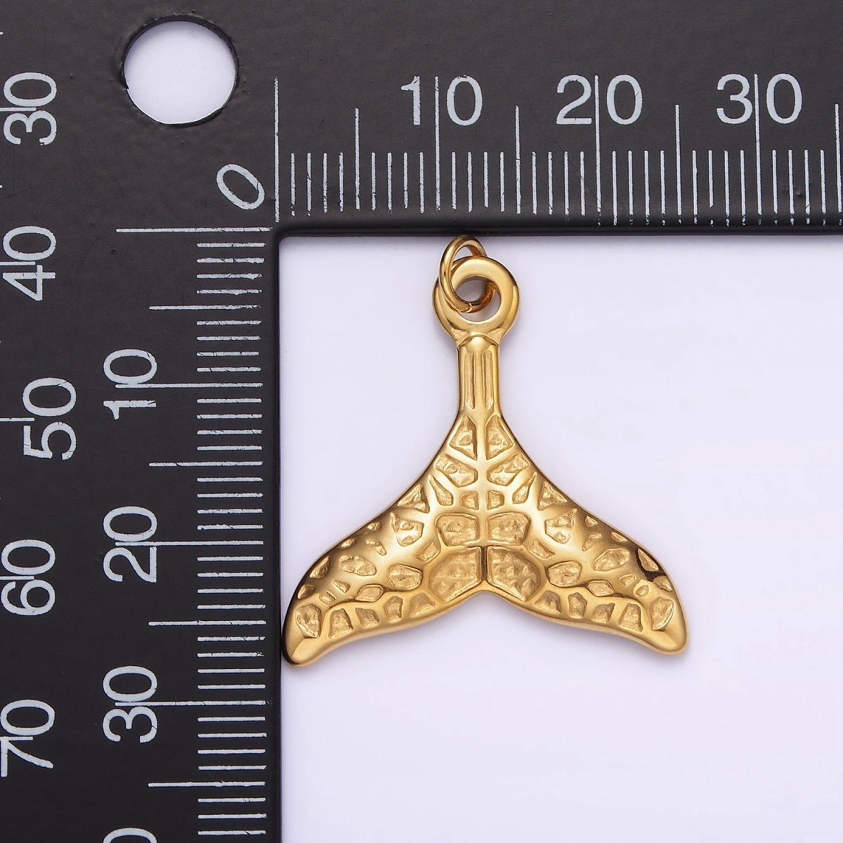 Stainless Steel Ocean Animal Whale Tail Textured Charm in Gold & Silver | P1267