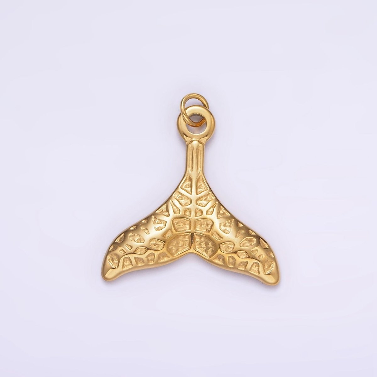 Stainless Steel Ocean Animal Whale Tail Textured Charm in Gold & Silver | P1267
