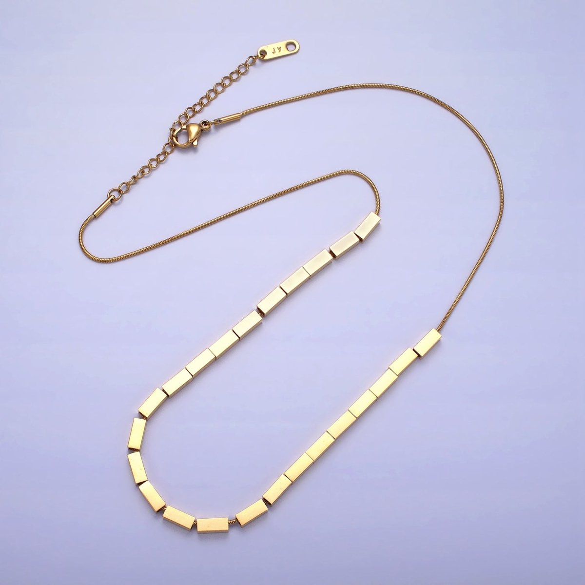 Stainless Steel Omega Rectangular Bead 16 Inch Choker Necklace in Gold & Silver | WA-1637 WA-1638 Clearance Pricing