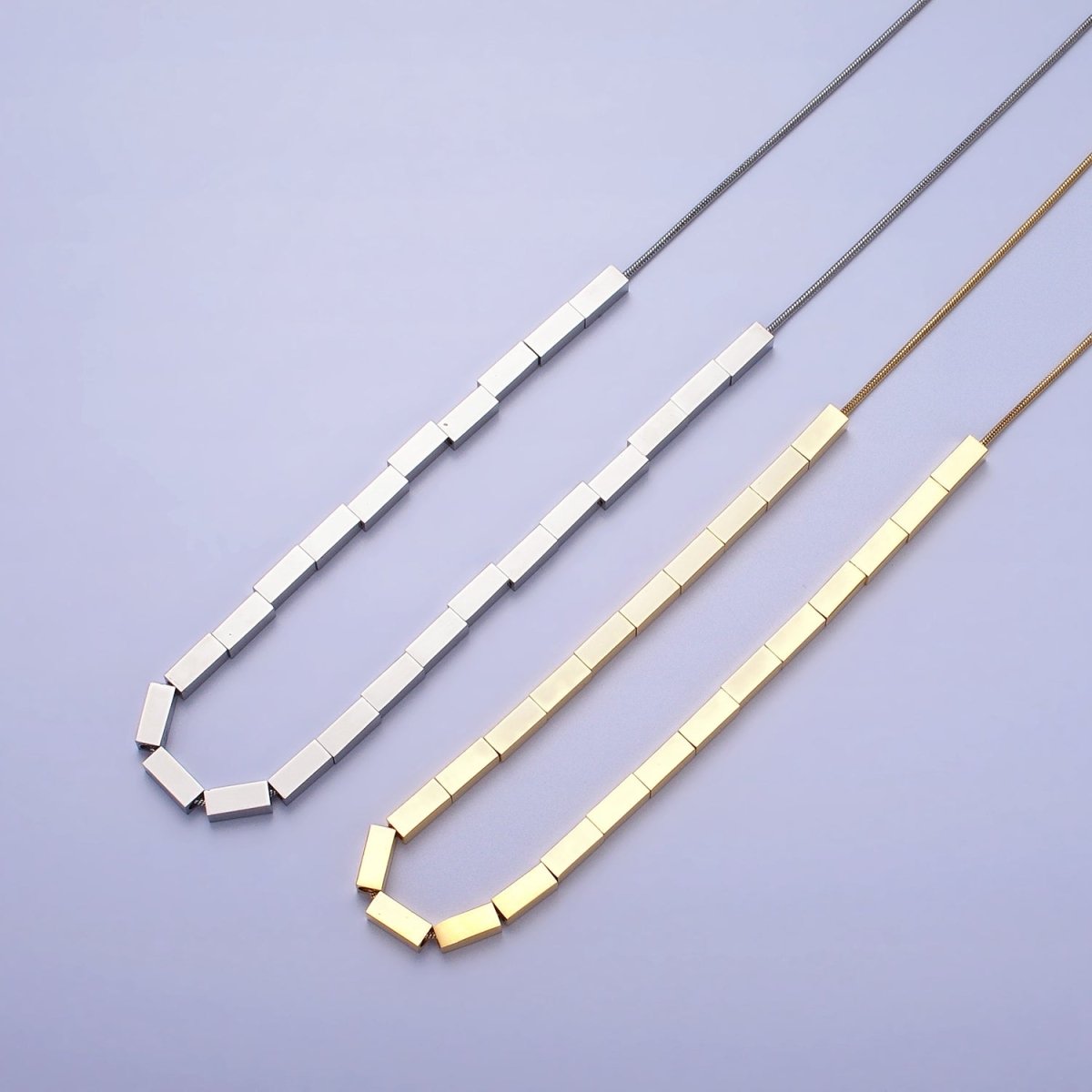 Stainless Steel Omega Rectangular Bead 16 Inch Choker Necklace in Gold & Silver | WA-1637 WA-1638 Clearance Pricing