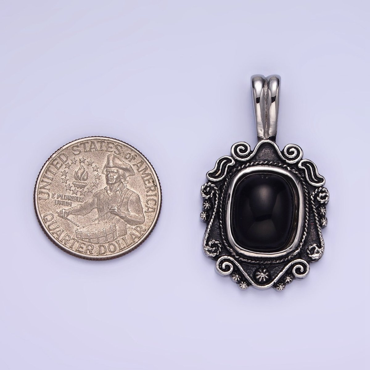 Stainless Steel Onyx Gemstone Artisan Oxidized Silver Pendant | P1411