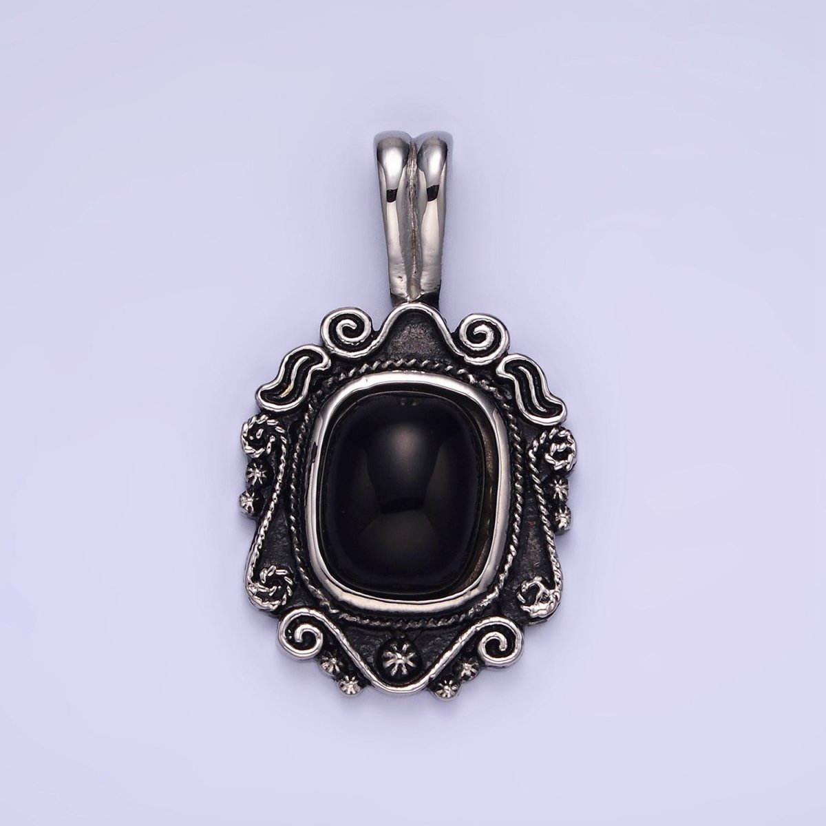 Stainless Steel Onyx Gemstone Artisan Oxidized Silver Pendant | P1411