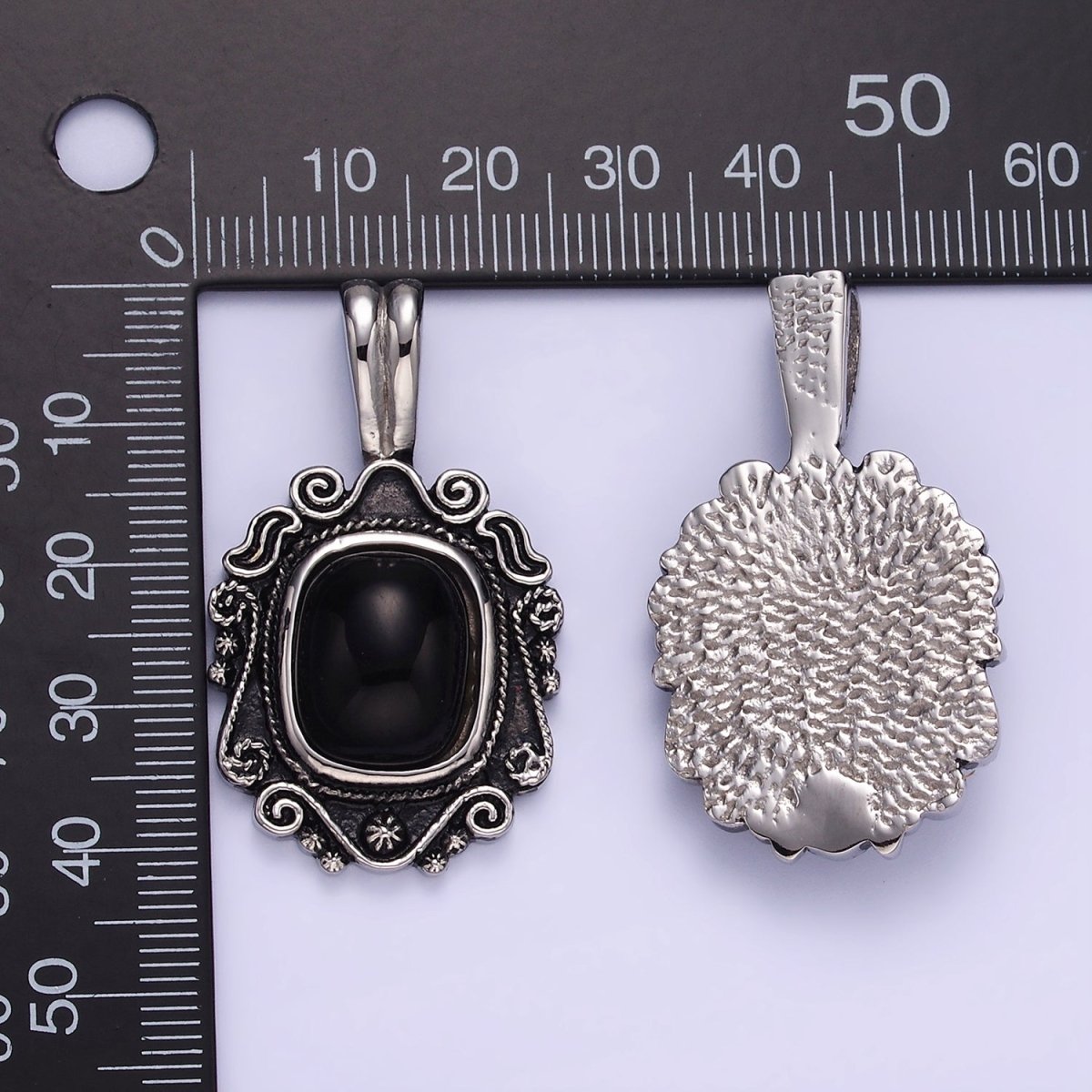 Stainless Steel Onyx Gemstone Artisan Oxidized Silver Pendant | P1411