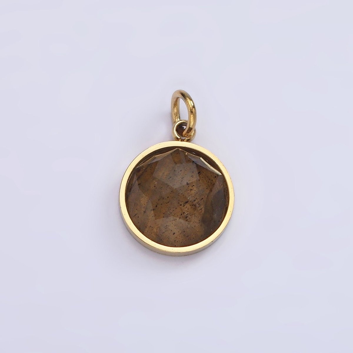 Stainless Steel Onyx, Tiger Eye, Amazonite, Clear Quartz Multifaceted Round Charm in Gold & Silver | P1333 - P1336
