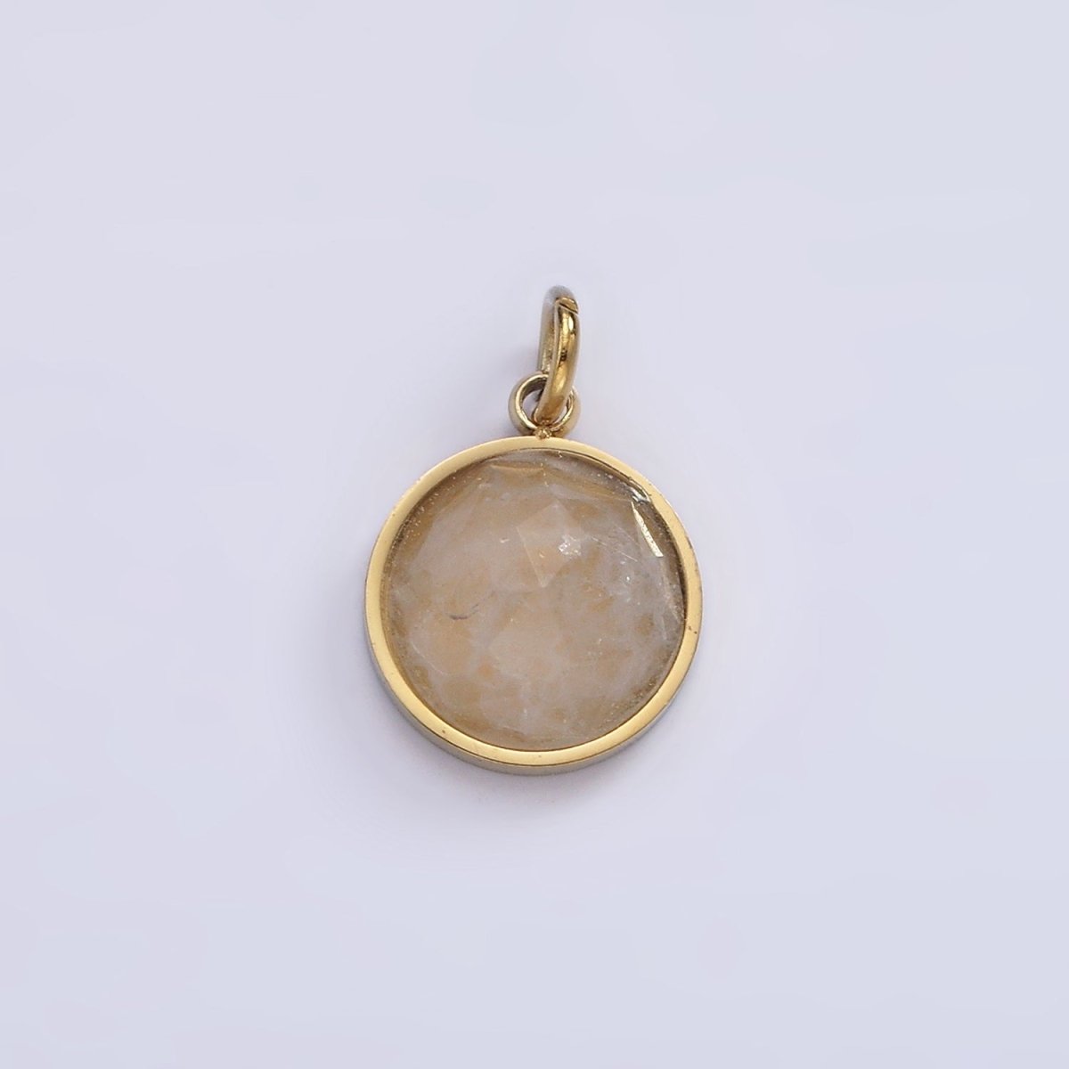 Stainless Steel Onyx, Tiger Eye, Amazonite, Clear Quartz Multifaceted Round Charm in Gold & Silver | P1333 - P1336