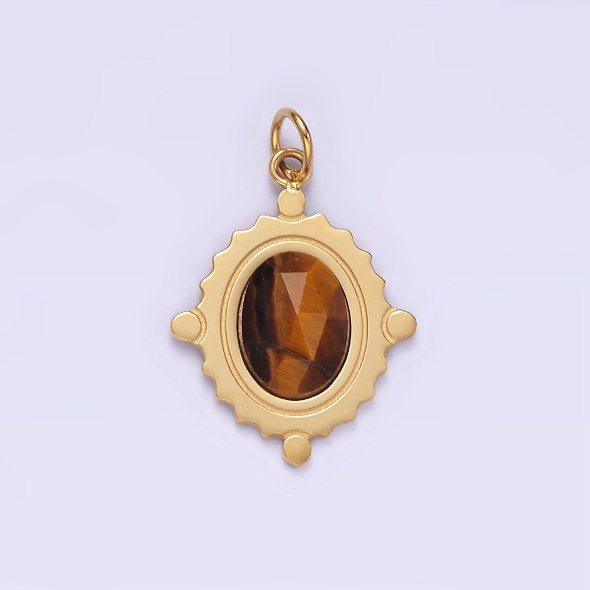Stainless Steel Onyx, Tiger Eye, Moonstone Multifaceted Dotted Oval Charm  | P619 P620