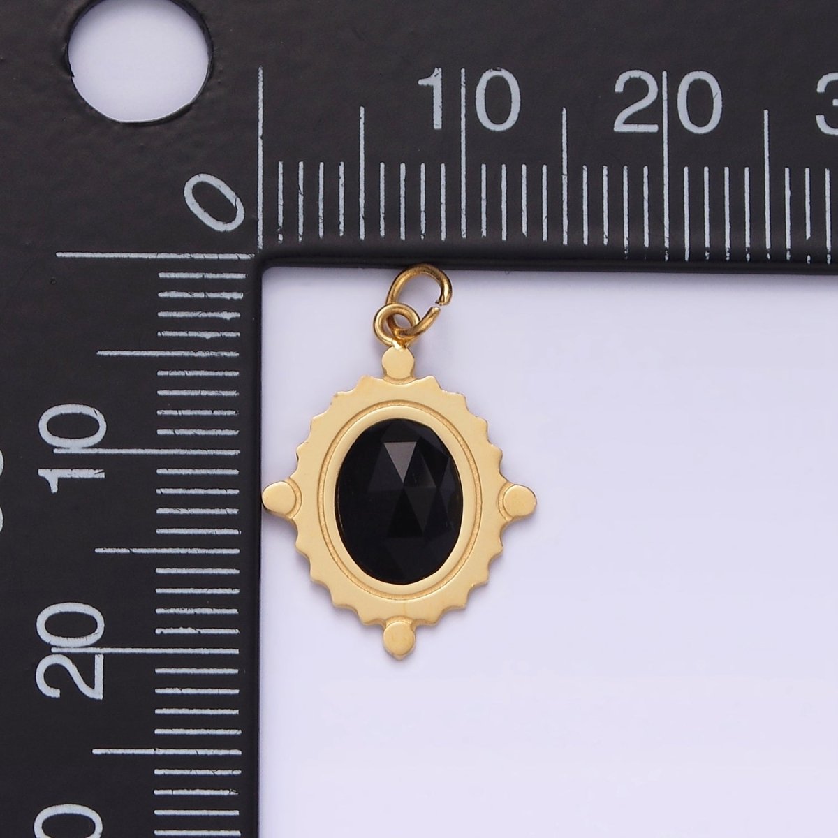 Stainless Steel Onyx, Tiger Eye, Moonstone Multifaceted Dotted Oval Charm  | P619 P620