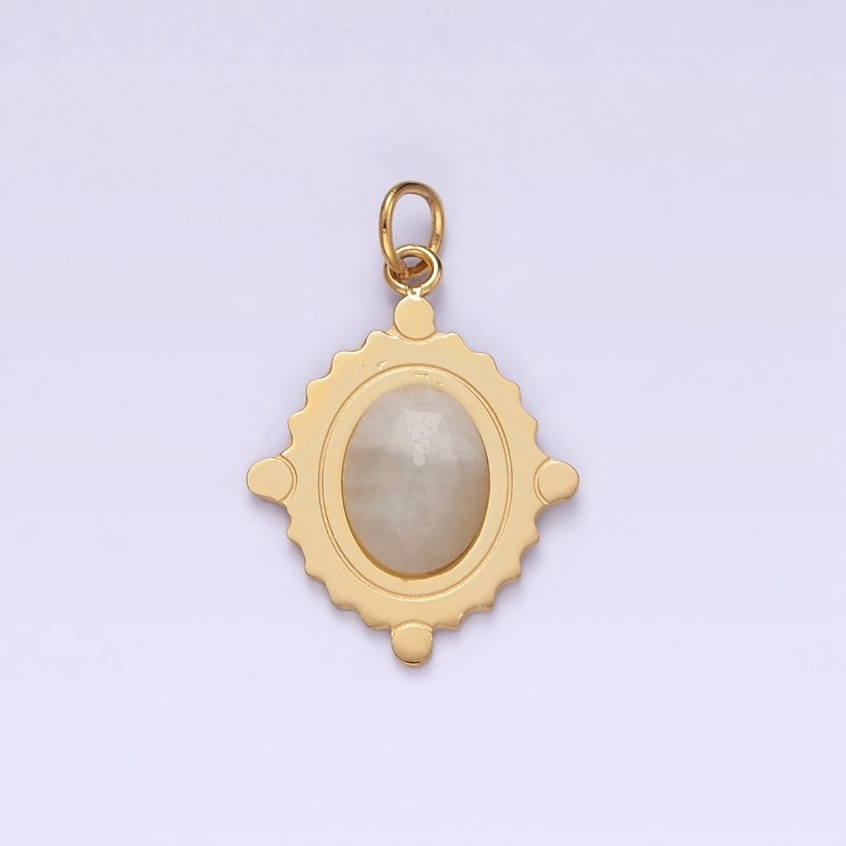 Stainless Steel Onyx, Tiger Eye, Moonstone Multifaceted Dotted Oval Charm  | P619 P620