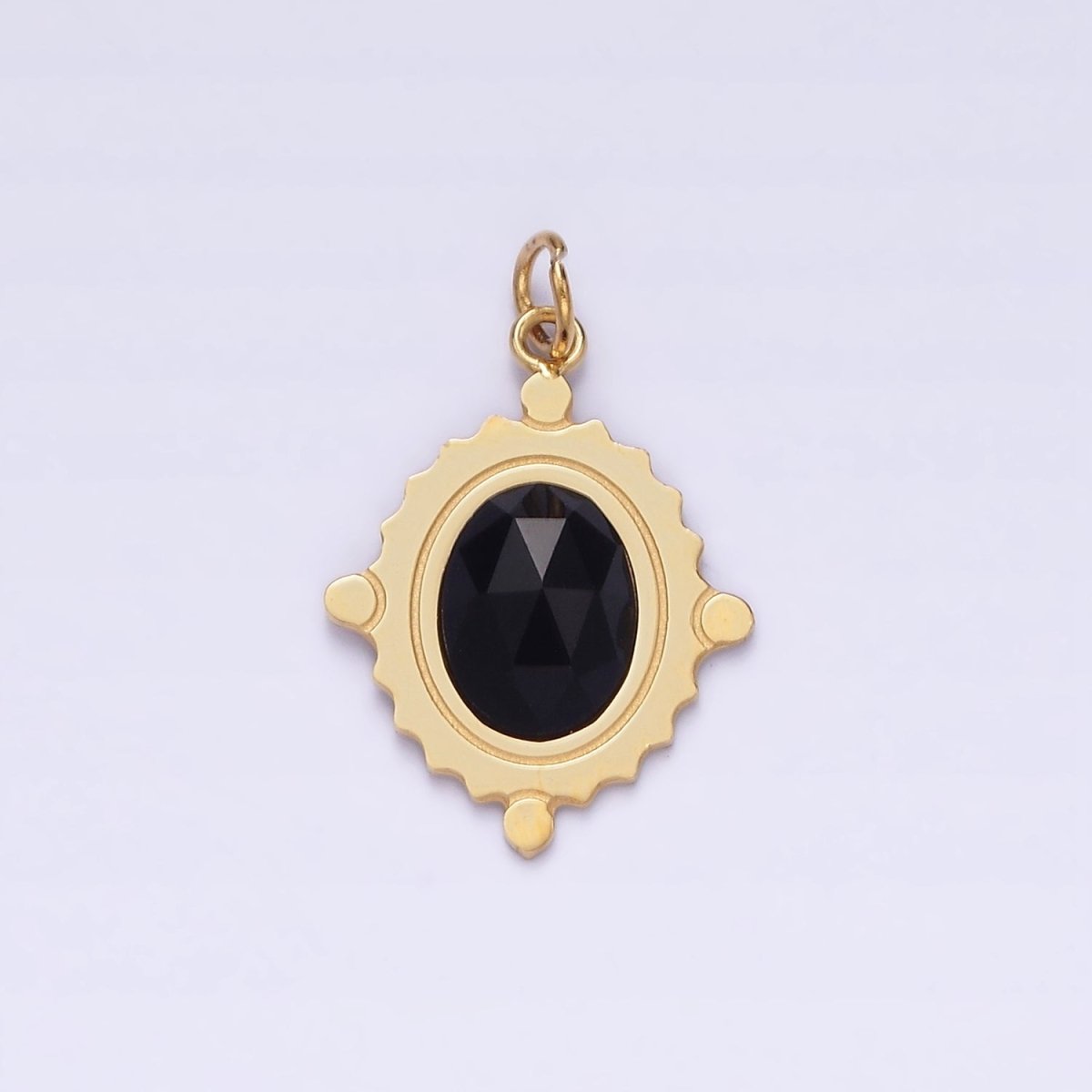 Stainless Steel Onyx, Tiger Eye, Moonstone Multifaceted Dotted Oval Charm  | P619 P620