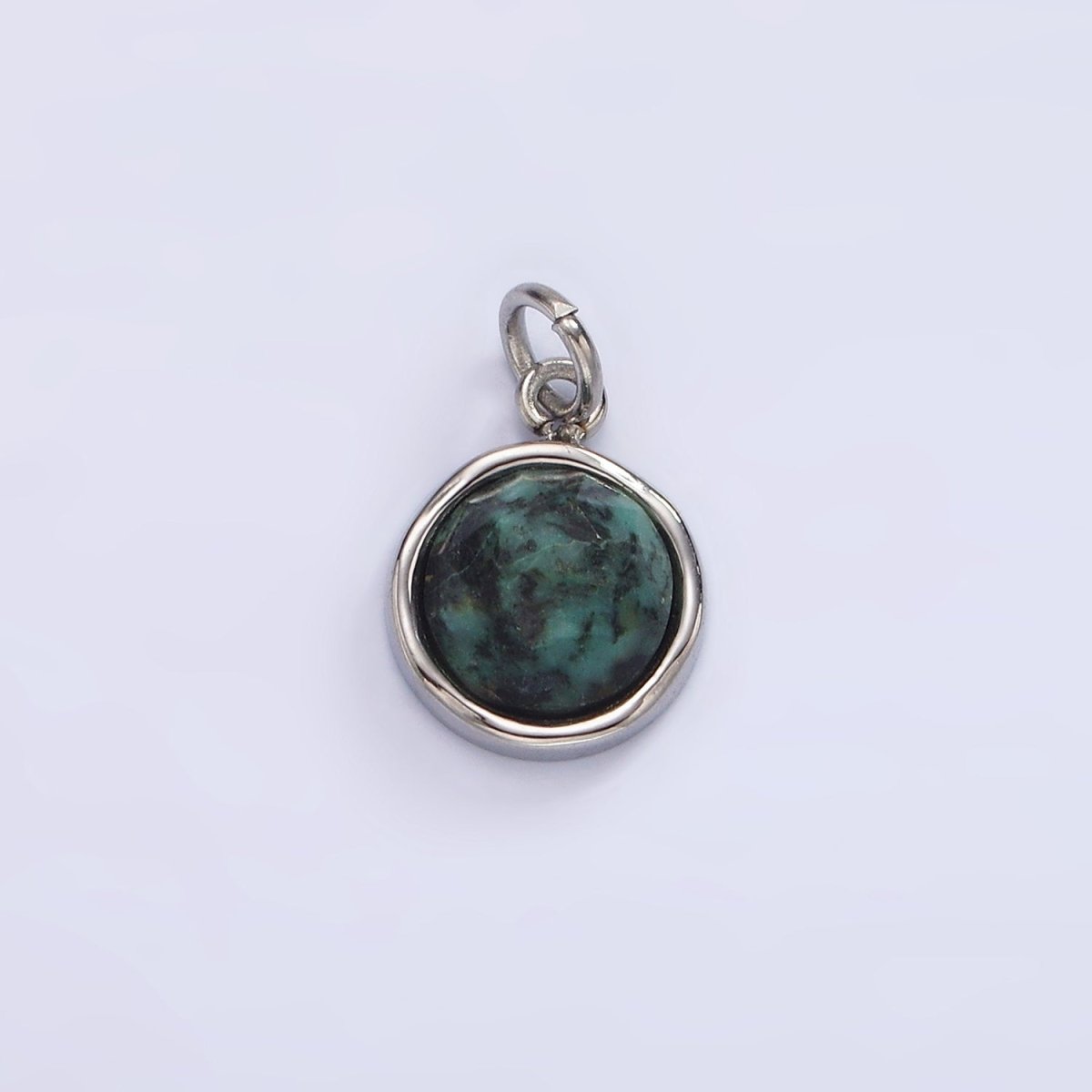 Stainless Steel Onyx, Zoisite Multifaceted Glossed Gem Bezel Round Charm in Gold & Silver | P1316-P1317
