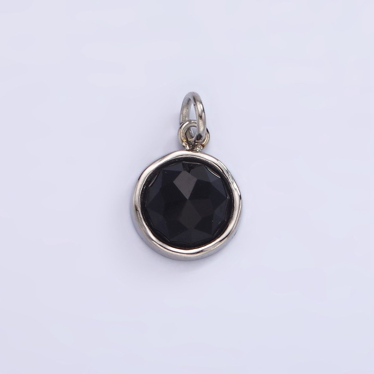 Stainless Steel Onyx, Zoisite Multifaceted Glossed Gem Bezel Round Charm in Gold & Silver | P1316-P1317