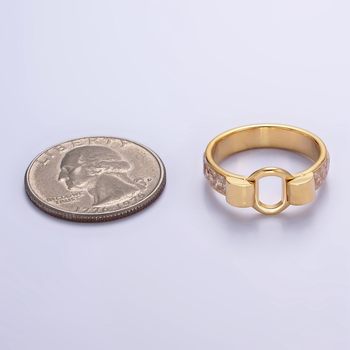 Stainless Steel Open Round Baguette Lined Ring | U048 - U050