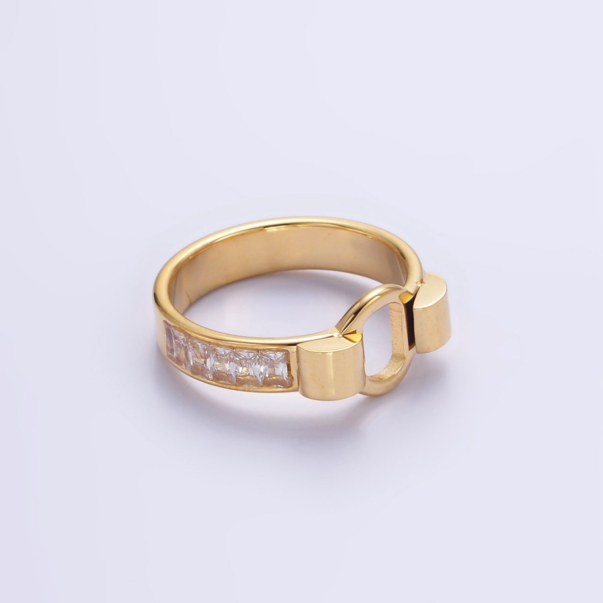 Stainless Steel Open Round Baguette Lined Ring | U048 - U050