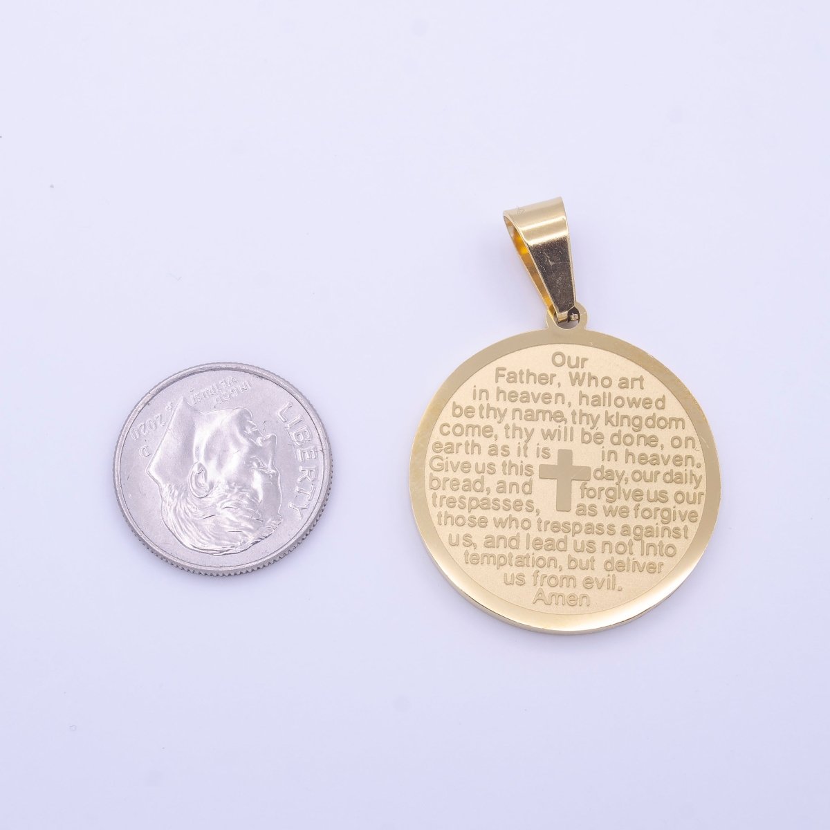 Stainless Steel Our Father Lord's Prayer English Engraved Pendant For Religious Wholesale Jewelry J-792 - DLUXCA