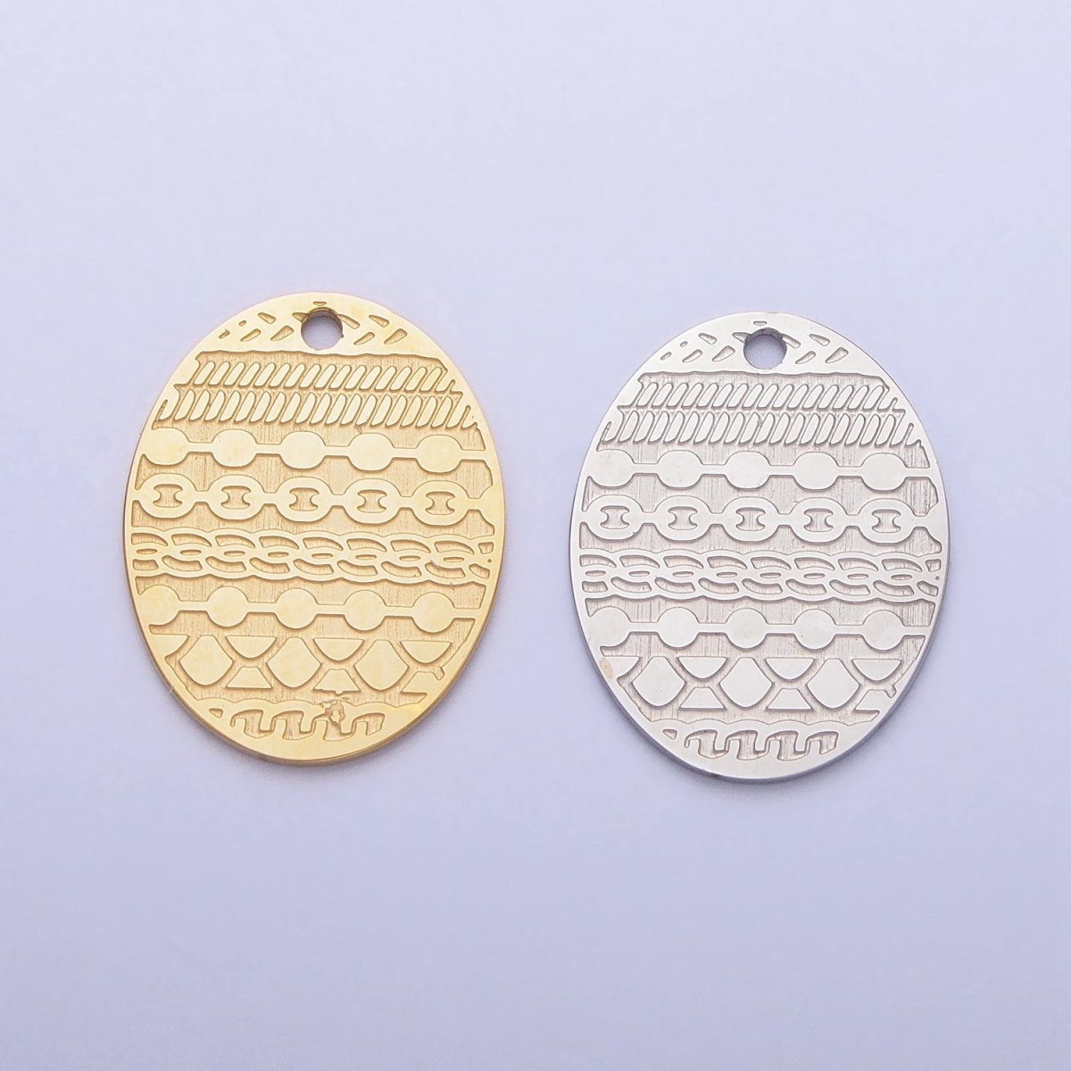 Stainless Steel Oval Multiple Chains Engraved Charm in Gold & Silver | P-895