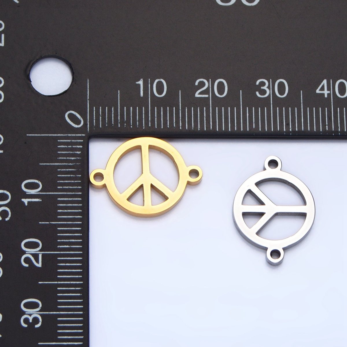 Stainless Steel Peace Sign Symbol Charm Connector in Gold & Silver | G-462