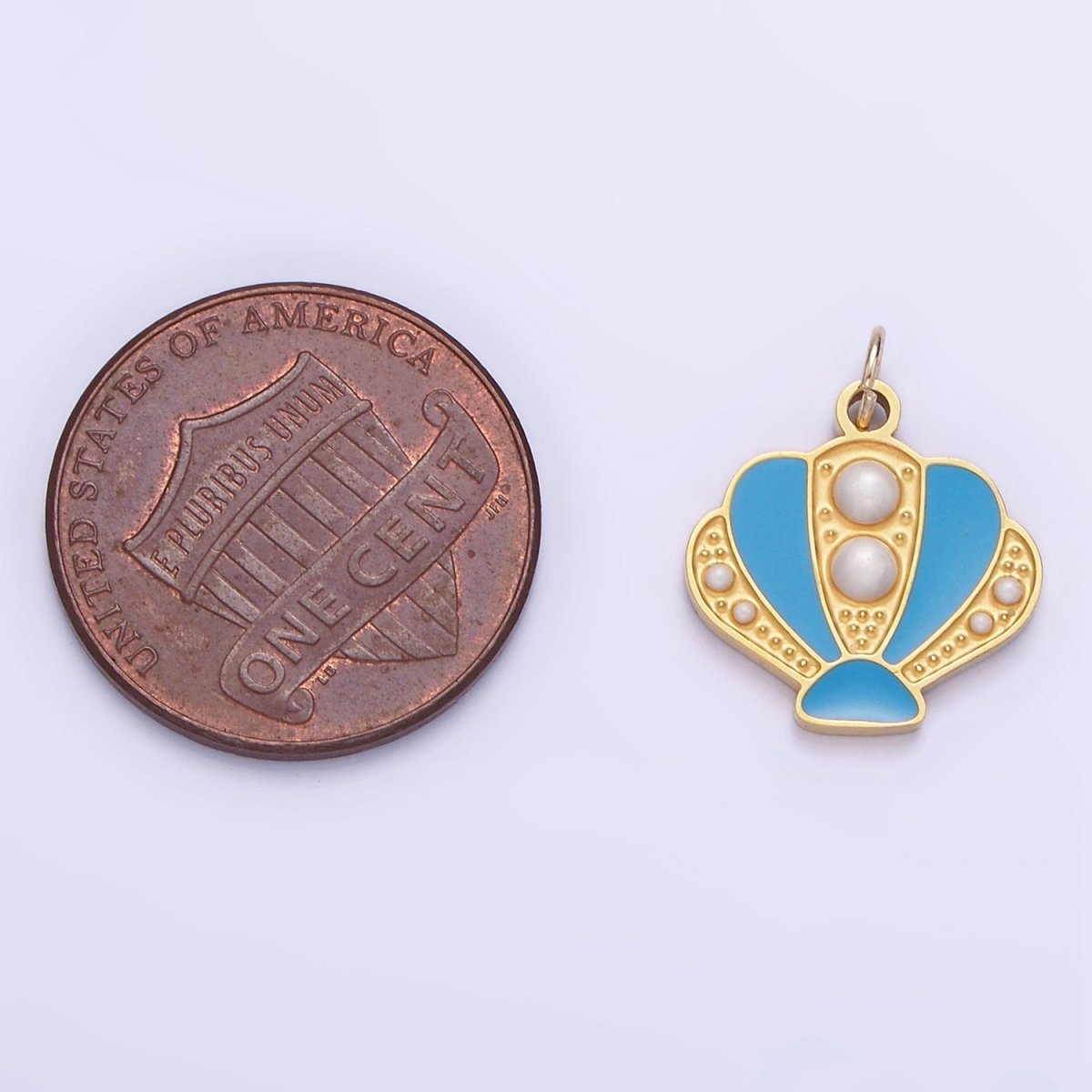 Stainless Steel Pearl Blue Sea Clam Shell Enamel Charm | P1015 - DLUXCA