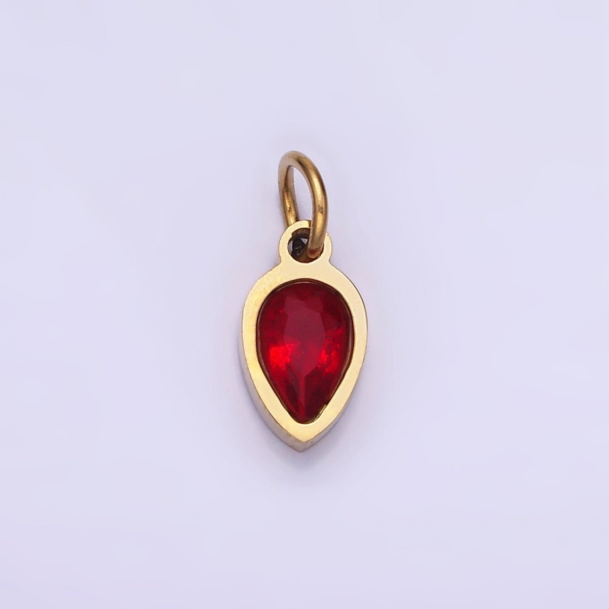 Stainless Steel Personalized Birthstone Teardrop CZ Bezel Add-On Charm | W671 - W673
