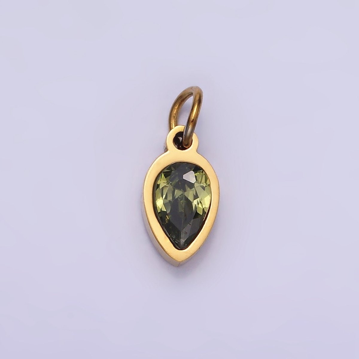 Stainless Steel Personalized Birthstone Teardrop CZ Bezel Add-On Charm | W671 - W673