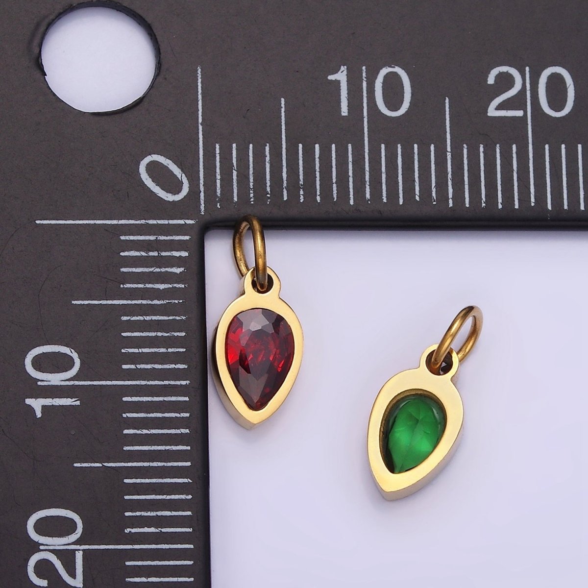 Stainless Steel Personalized Birthstone Teardrop CZ Bezel Add-On Charm | W671 - W673