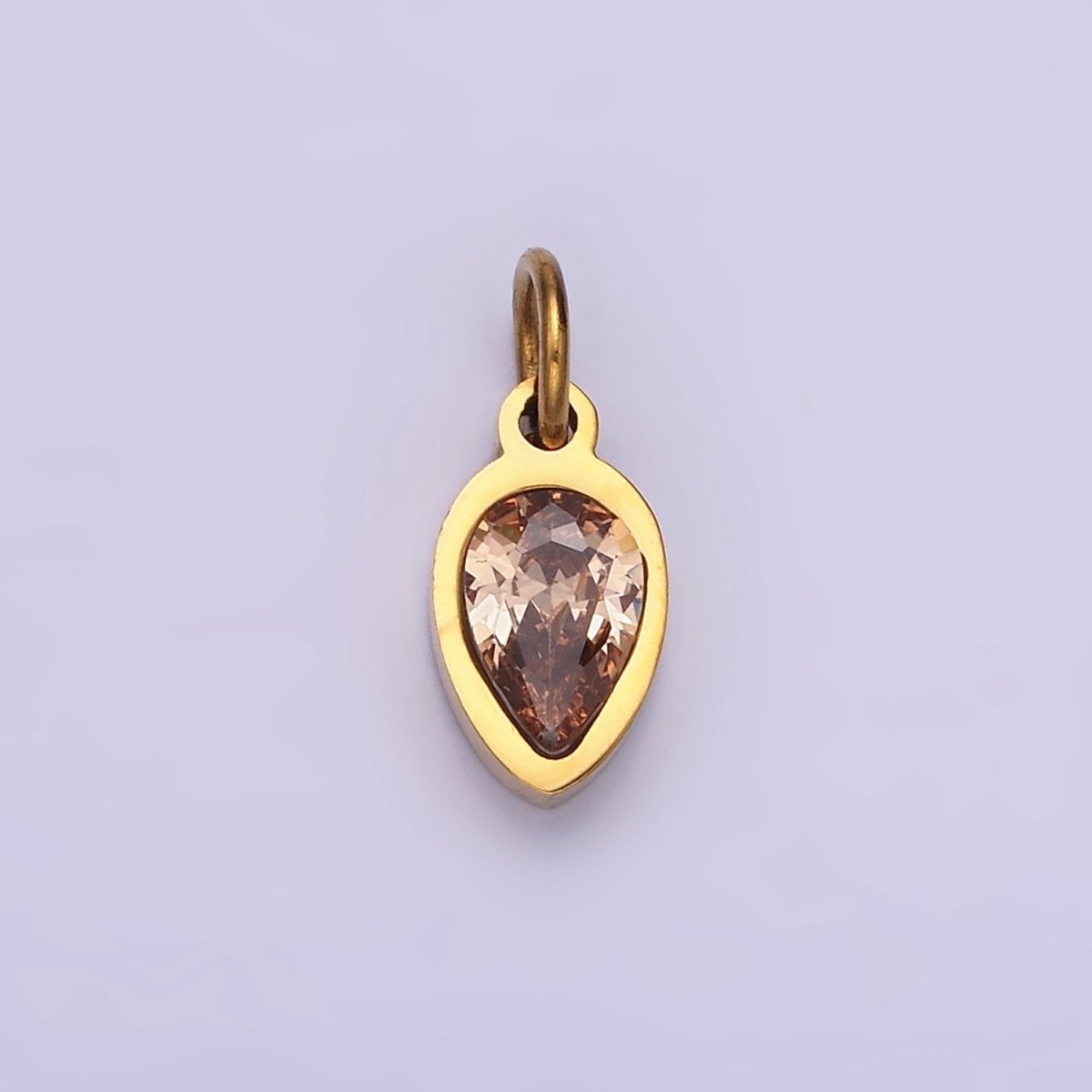 Stainless Steel Personalized Birthstone Teardrop CZ Bezel Add-On Charm | W671 - W673