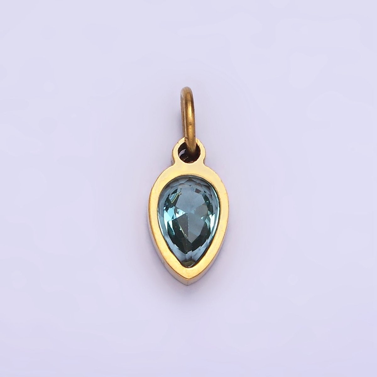 Stainless Steel Personalized Birthstone Teardrop CZ Bezel Add-On Charm | W671 - W673