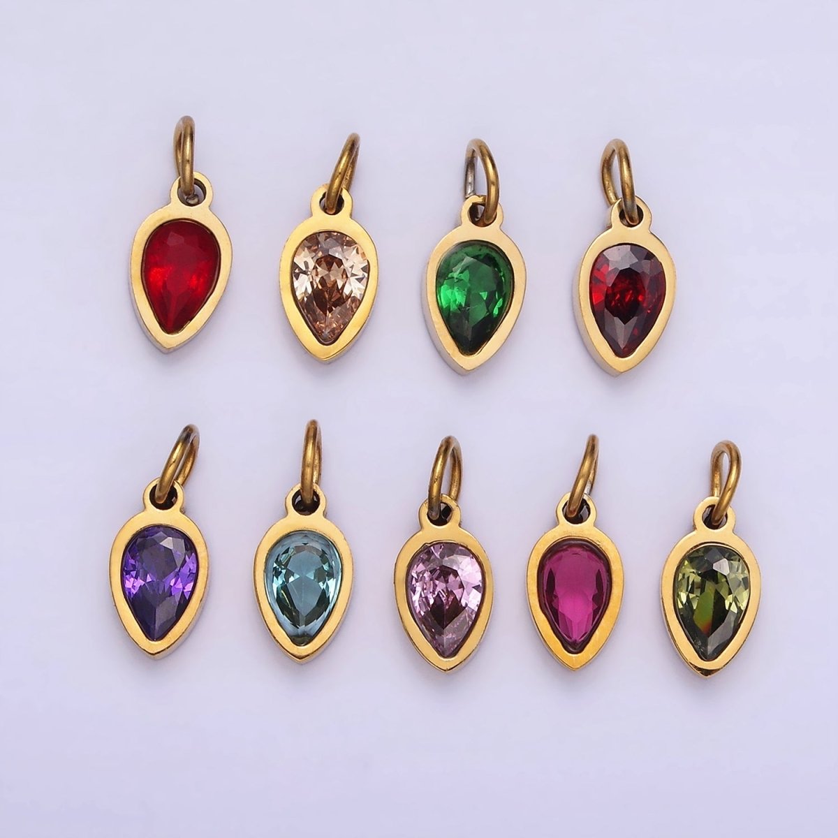 Stainless Steel Personalized Birthstone Teardrop CZ Bezel Add-On Charm | W671 - W673