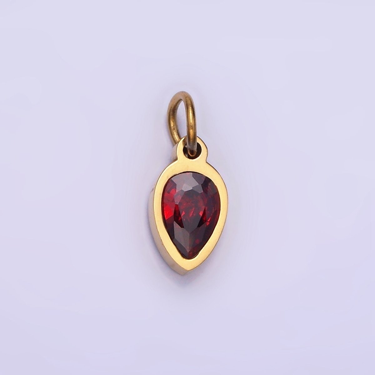 Stainless Steel Personalized Birthstone Teardrop CZ Bezel Add-On Charm | W671 - W673