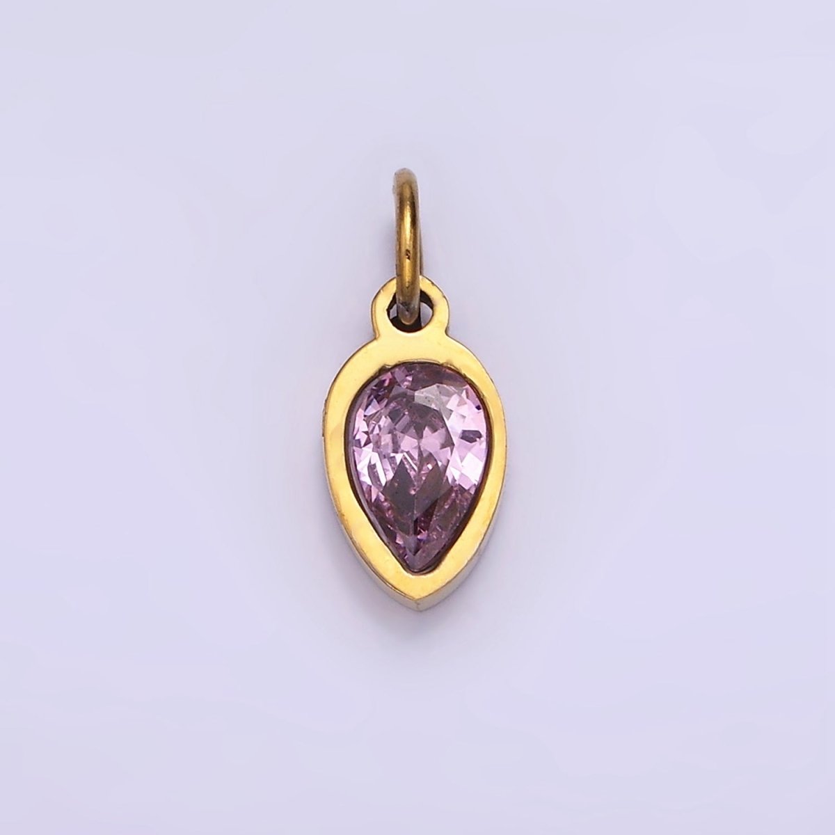 Stainless Steel Personalized Birthstone Teardrop CZ Bezel Add-On Charm | W671 - W673
