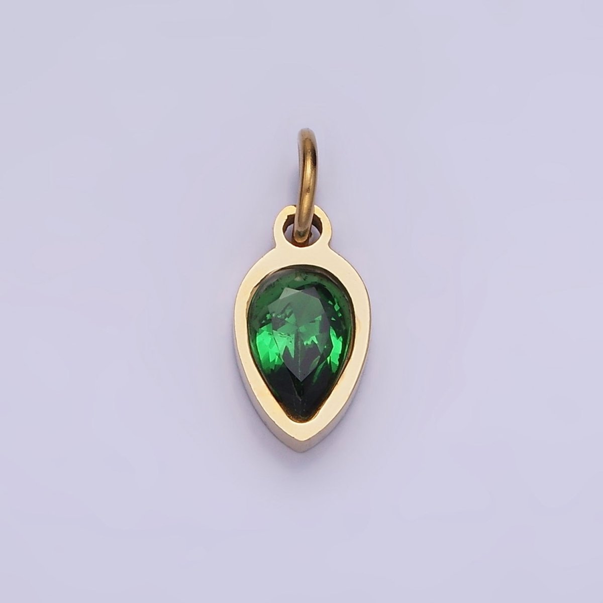 Stainless Steel Personalized Birthstone Teardrop CZ Bezel Add-On Charm | W671 - W673