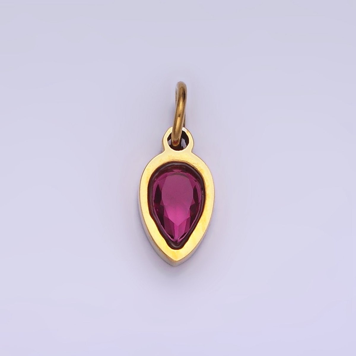 Stainless Steel Personalized Birthstone Teardrop CZ Bezel Add-On Charm | W671 - W673
