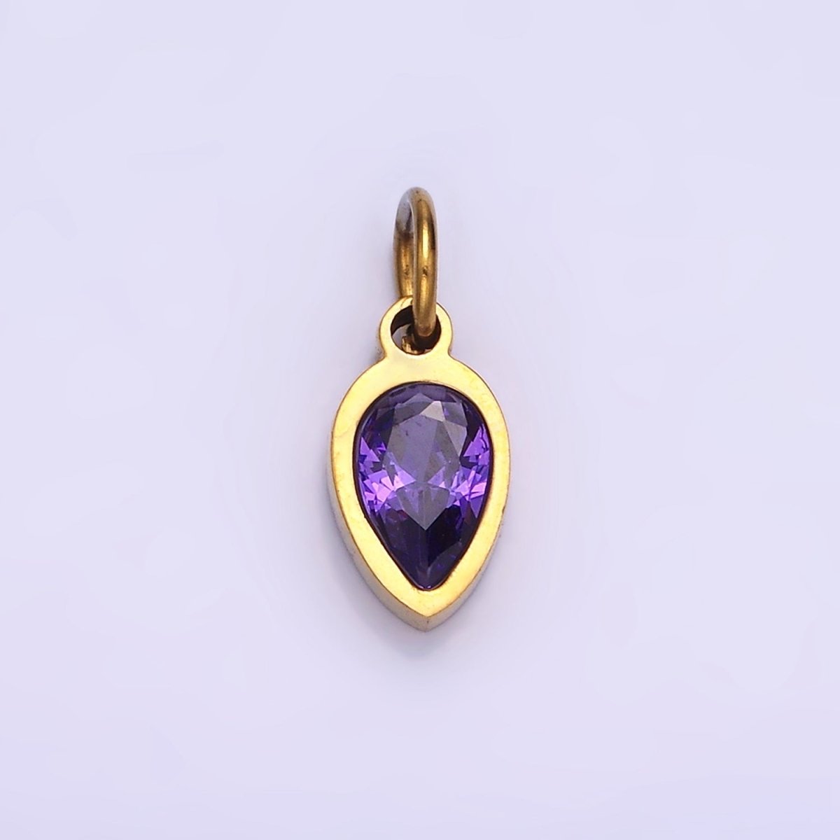 Stainless Steel Personalized Birthstone Teardrop CZ Bezel Add-On Charm | W671 - W673