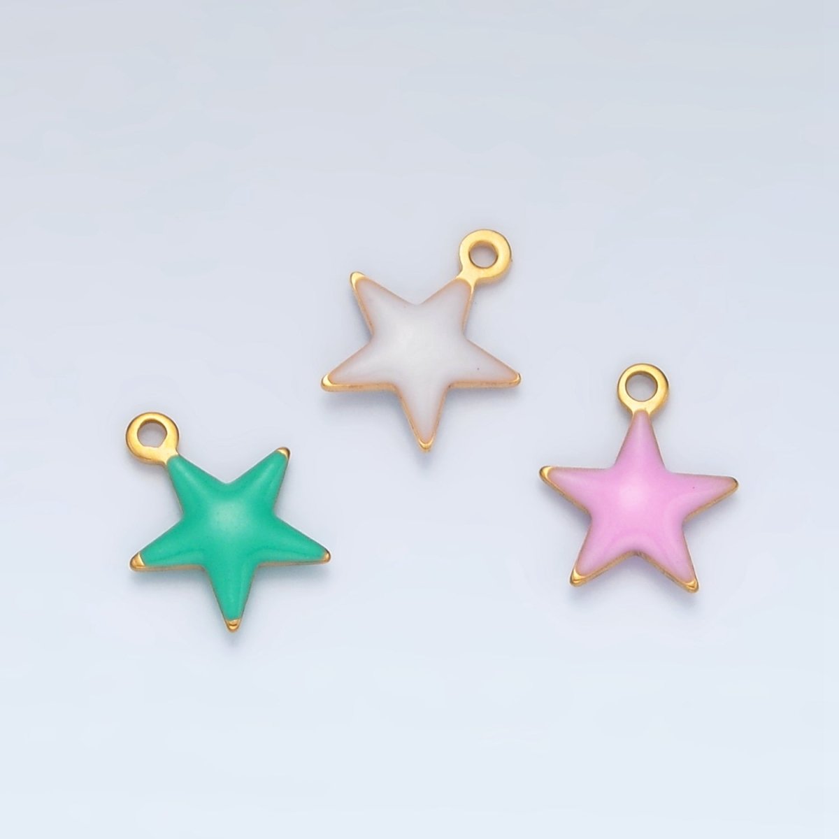 Stainless Steel Pink, Green, White Enamel Mini Celestial Star Charm | P1018