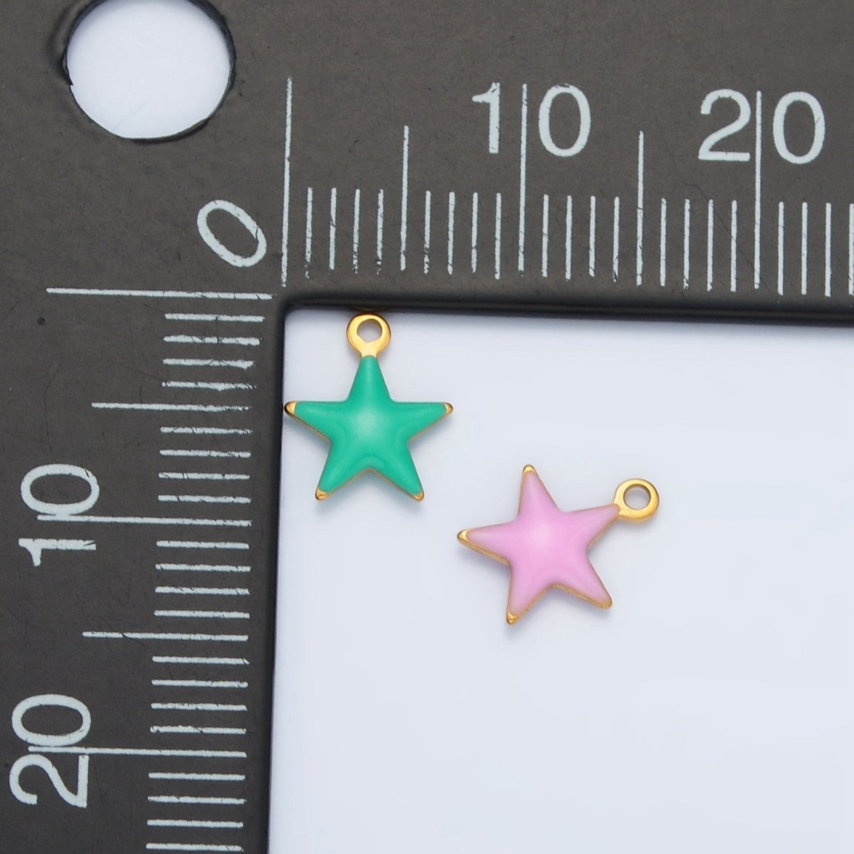 Stainless Steel Pink, Green, White Enamel Mini Celestial Star Charm | P1018