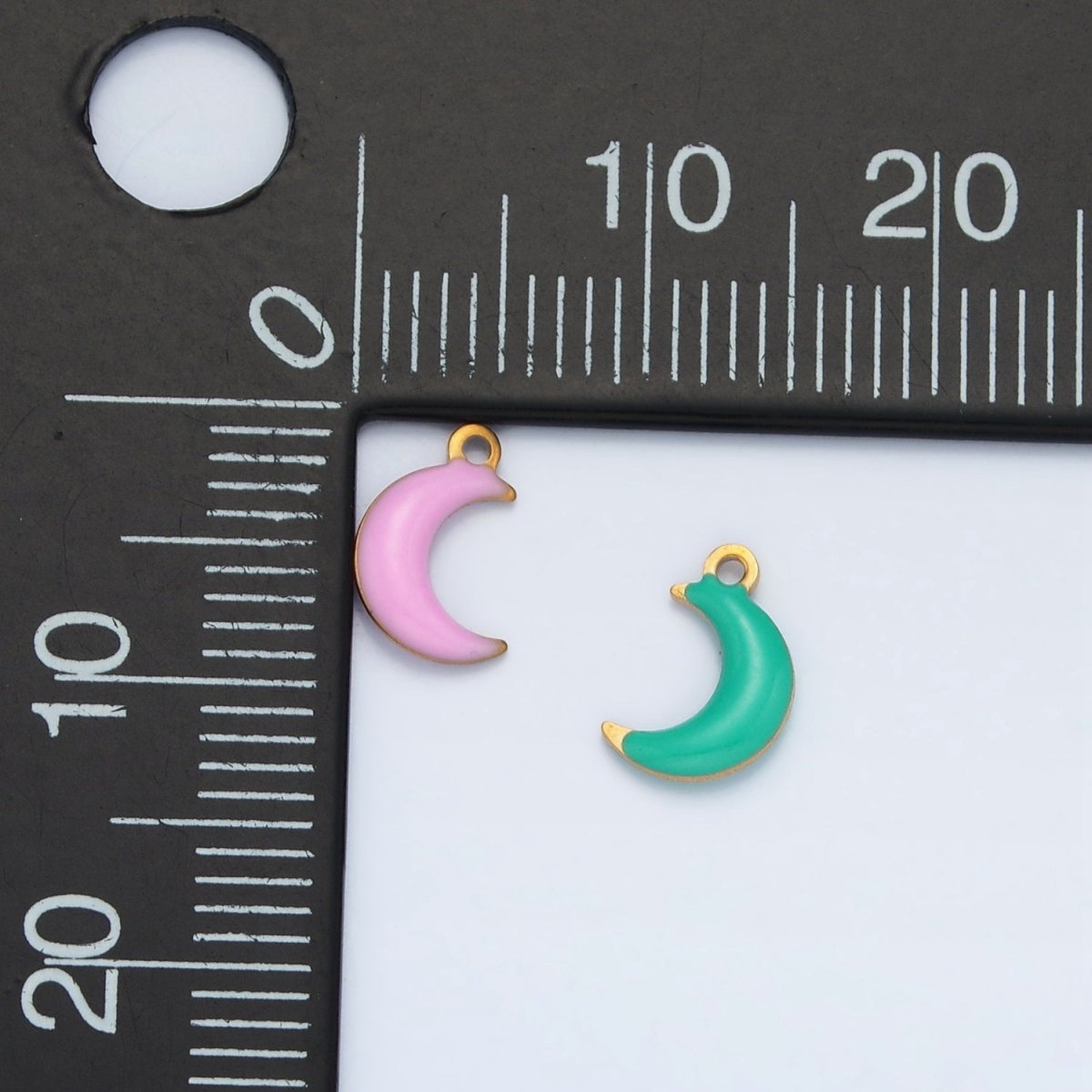 Stainless Steel Pink, Green, White Enamel Mini Crescent Moon Charm | P1017