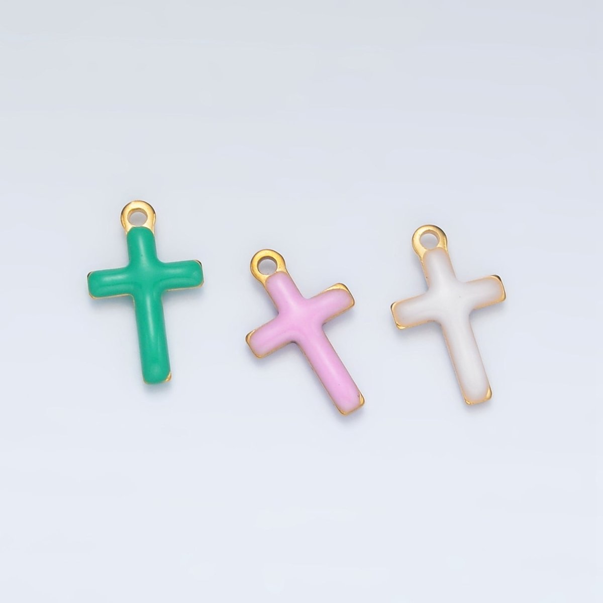 Stainless Steel Pink, Green, White Enamel Mini Cross Charm | P1020