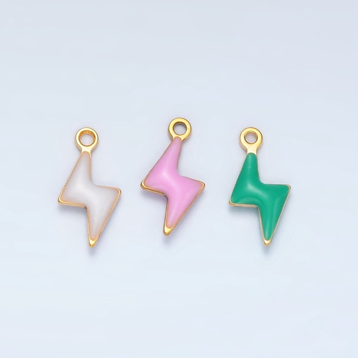Stainless Steel Pink, Green, White Enamel Mini Lightning Thunder Charm | P1019