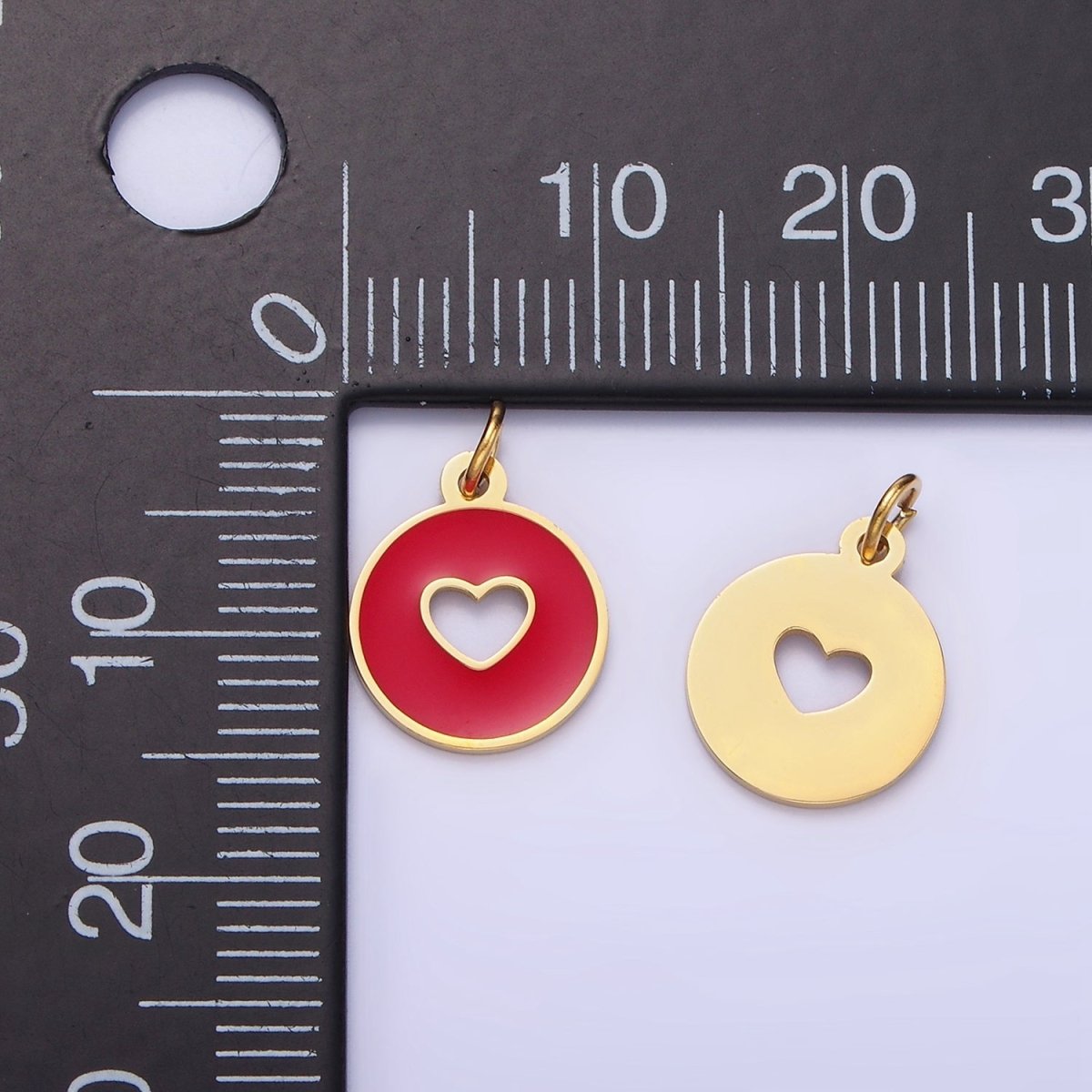 Stainless Steel Red, Pink Enamel Heart Open Round Mini Charm | P958