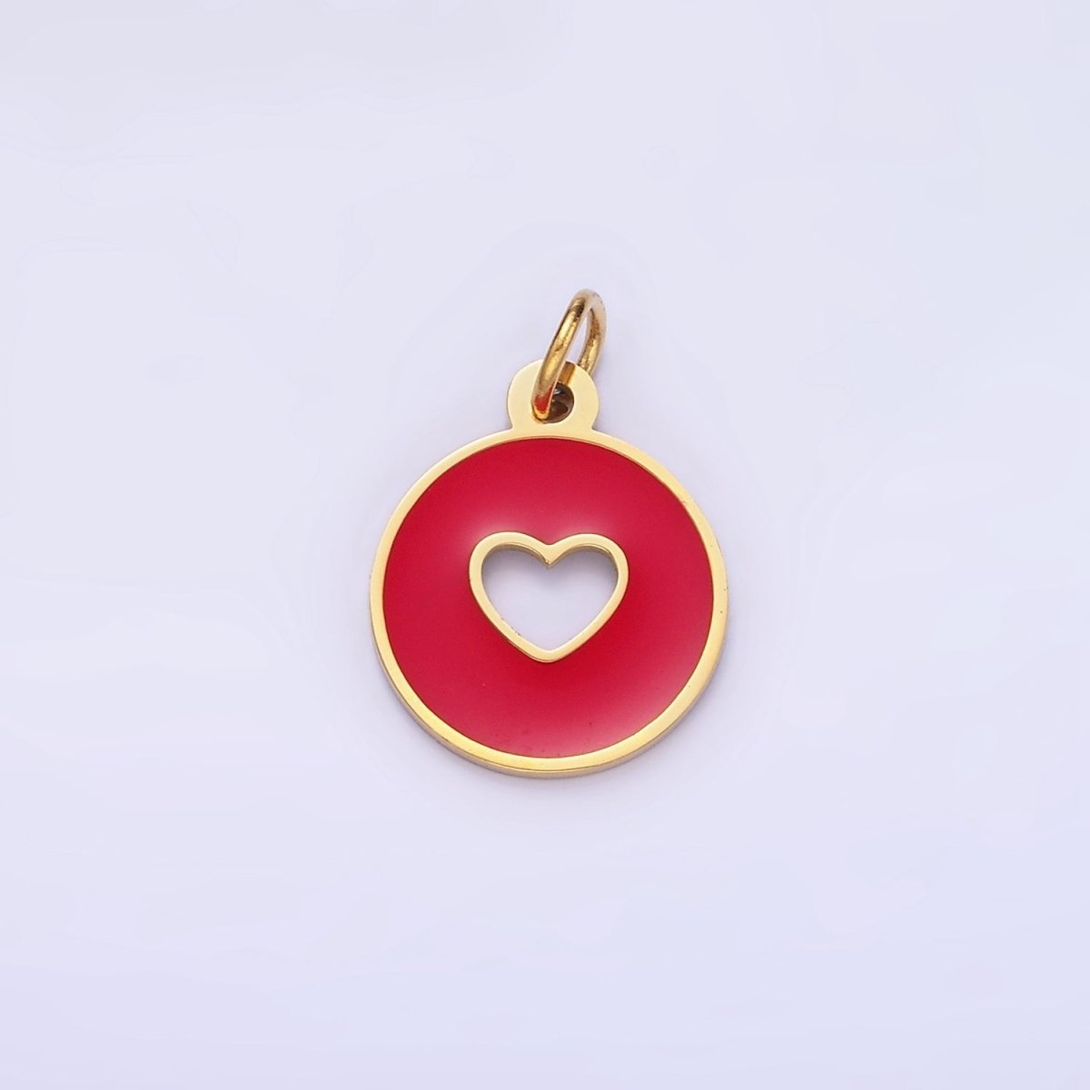 Stainless Steel Red, Pink Enamel Heart Open Round Mini Charm | P958