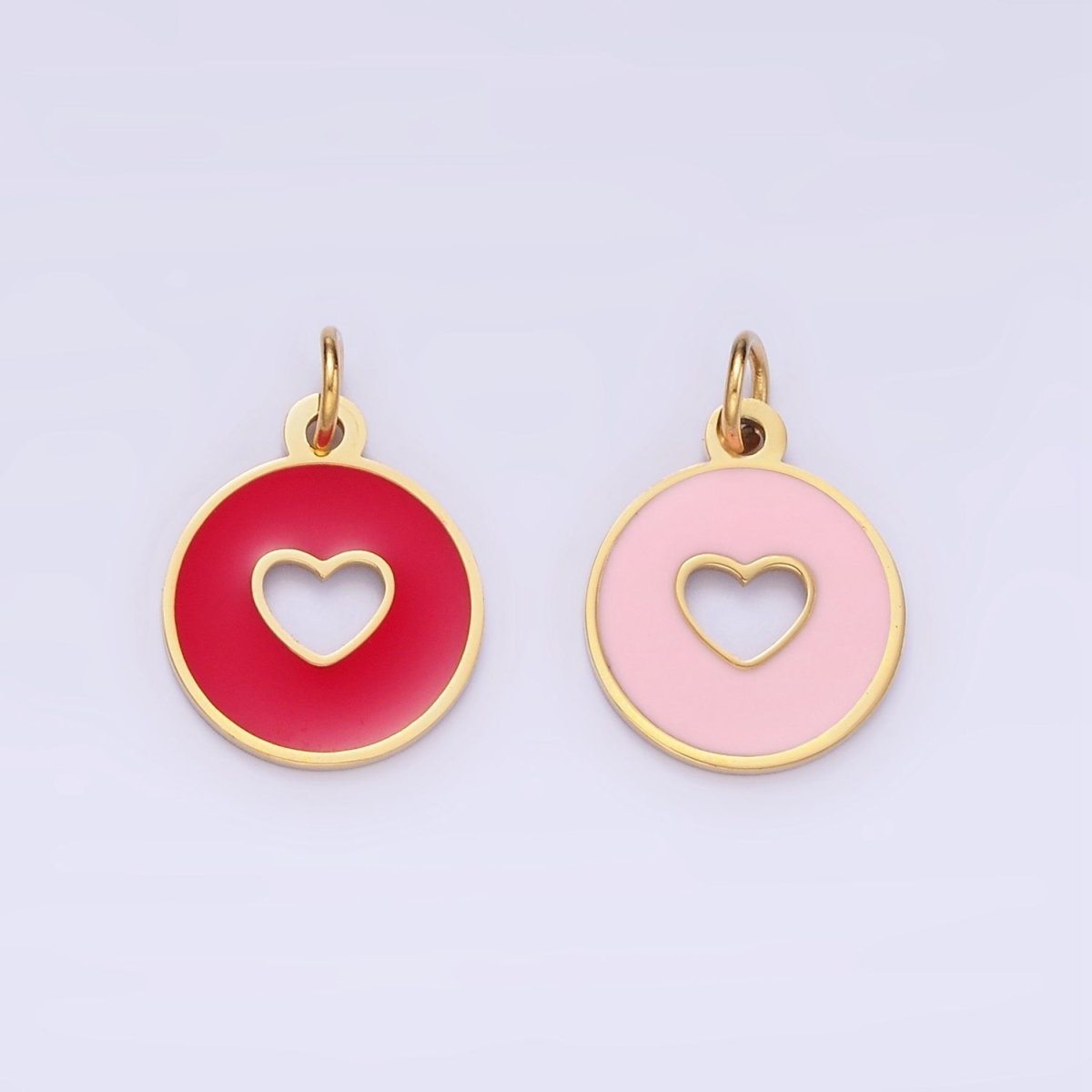 Stainless Steel Red, Pink Enamel Heart Open Round Mini Charm | P958