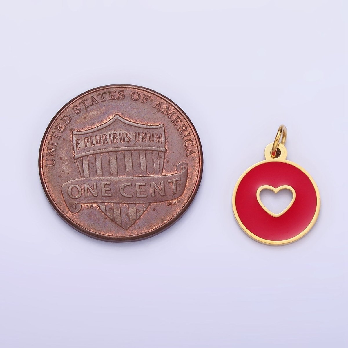 Stainless Steel Red, Pink Enamel Heart Open Round Mini Charm | P958