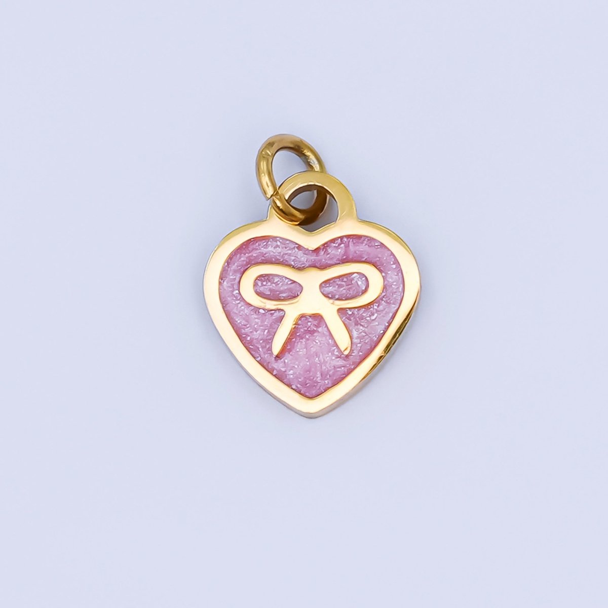 Stainless Steel Pink Ribbon Bow Heart Padlock Charm | P1208 - DLUXCA
