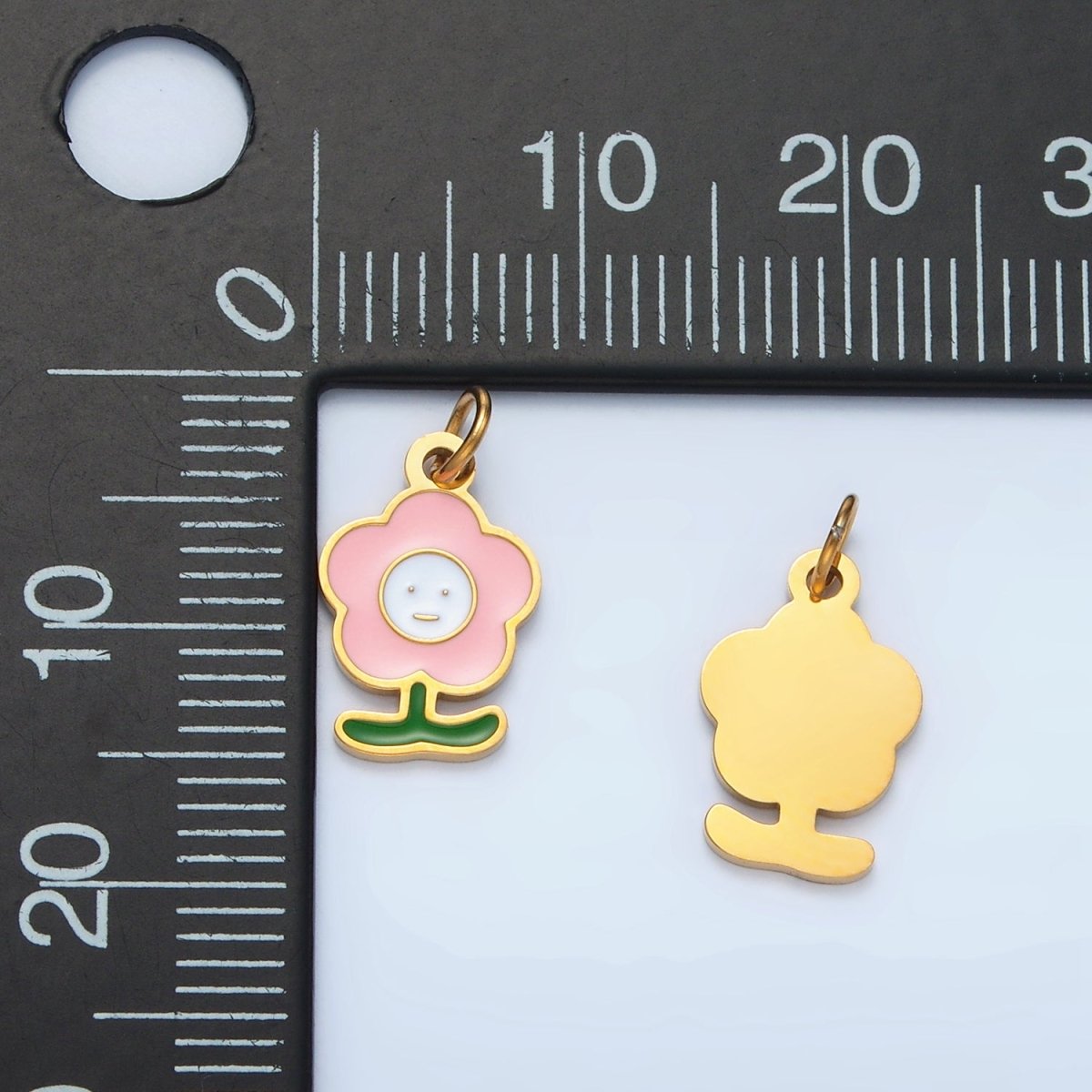 Stainless Steel Pink, White Smiley Face Daisy Flower Charm | P676