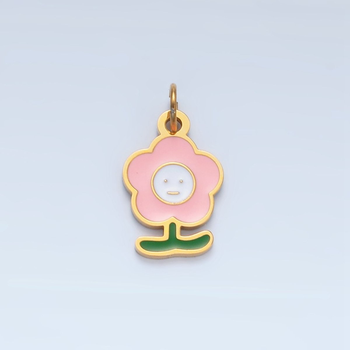Stainless Steel Pink, White Smiley Face Daisy Flower Charm | P676